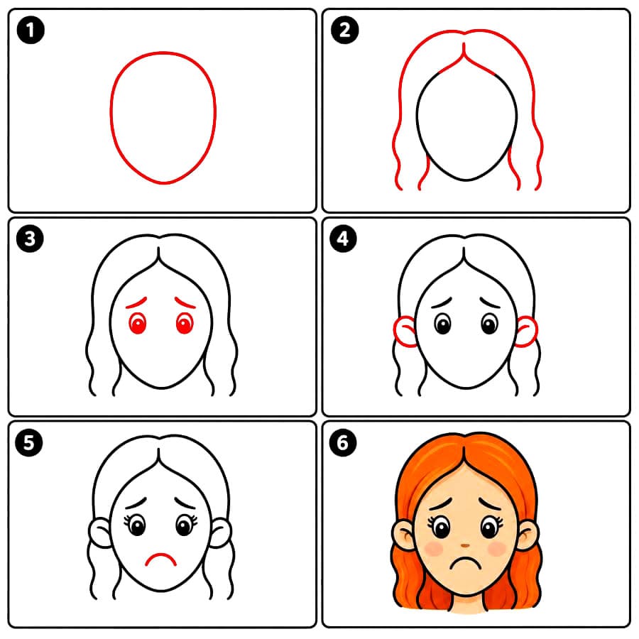 Visage de femme triste dessin