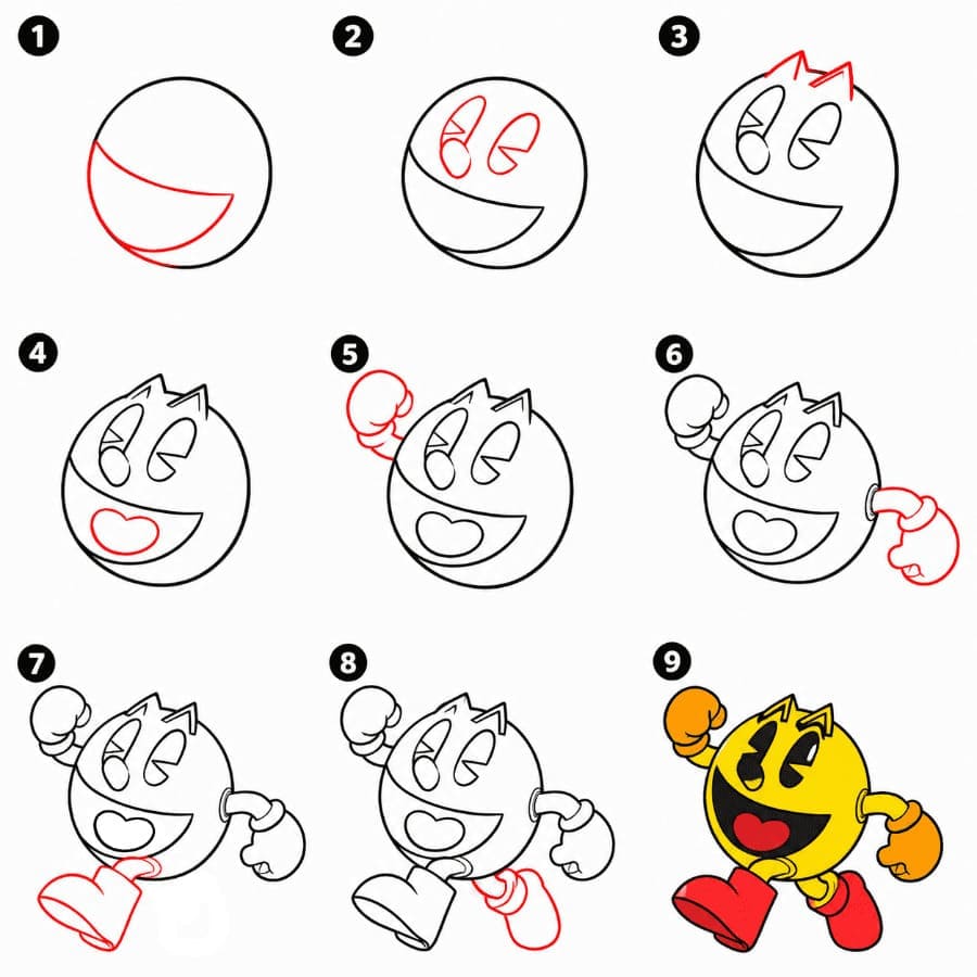 Pac-Man qui court joyeusement dessin