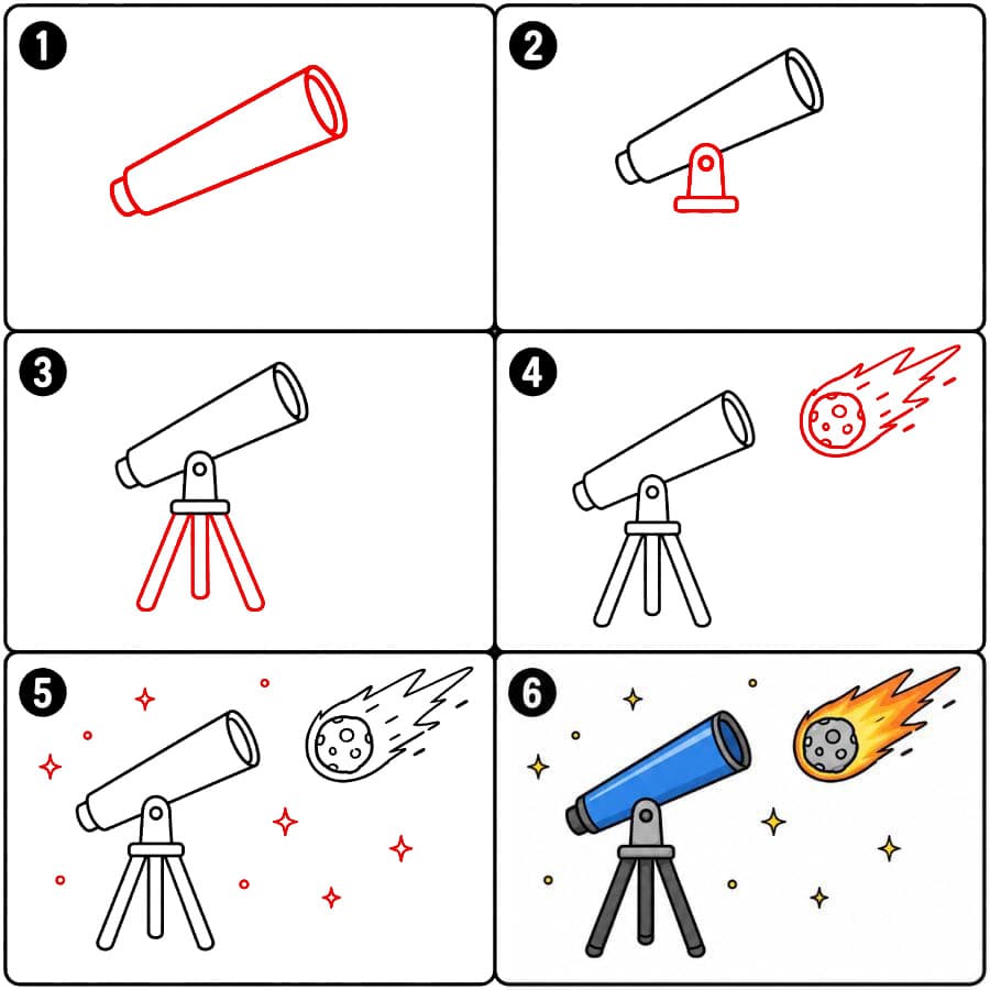 Télescope pointé vers une comète dessin