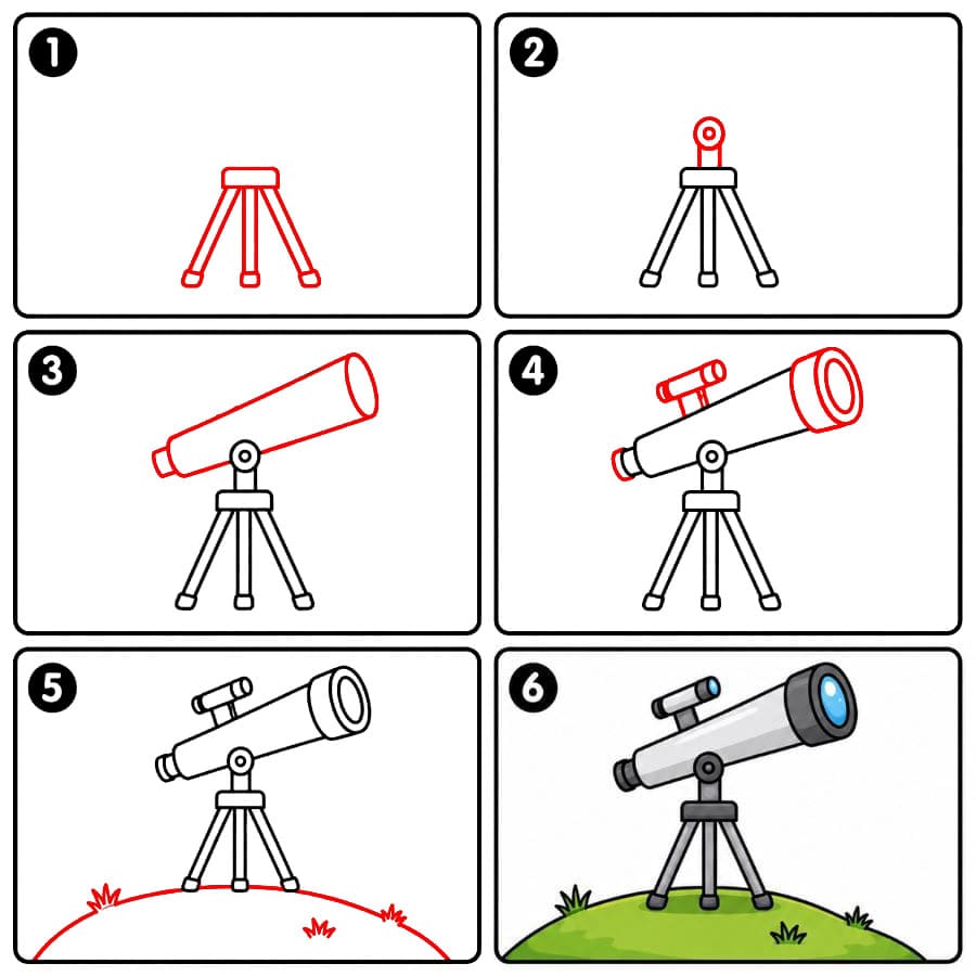 Télescope sur une colline dessin