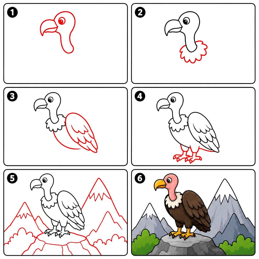 Vautour et montagnes dessin