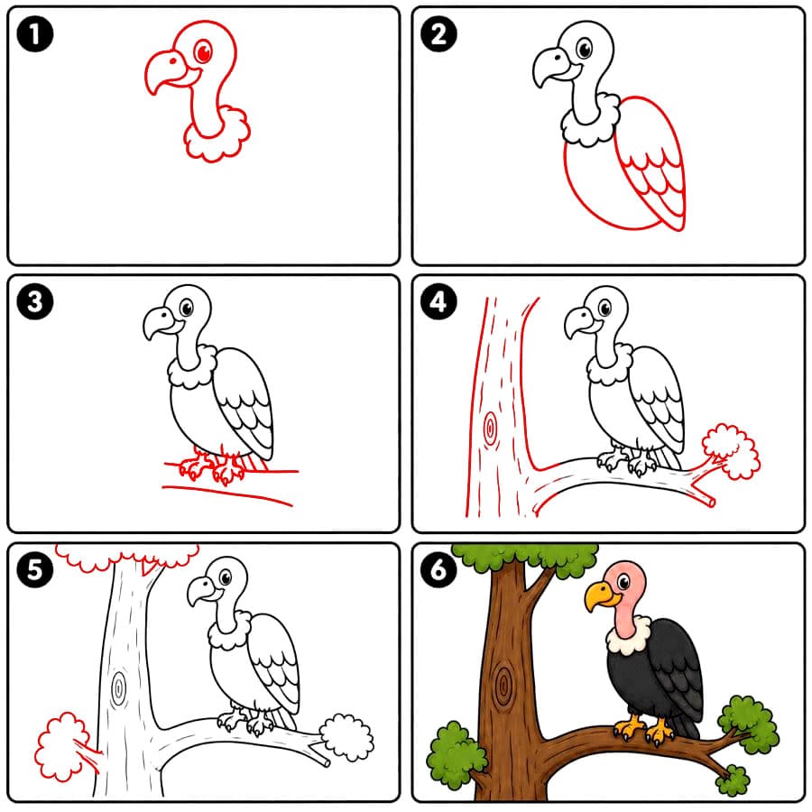 Vautour sur un arbre dessin