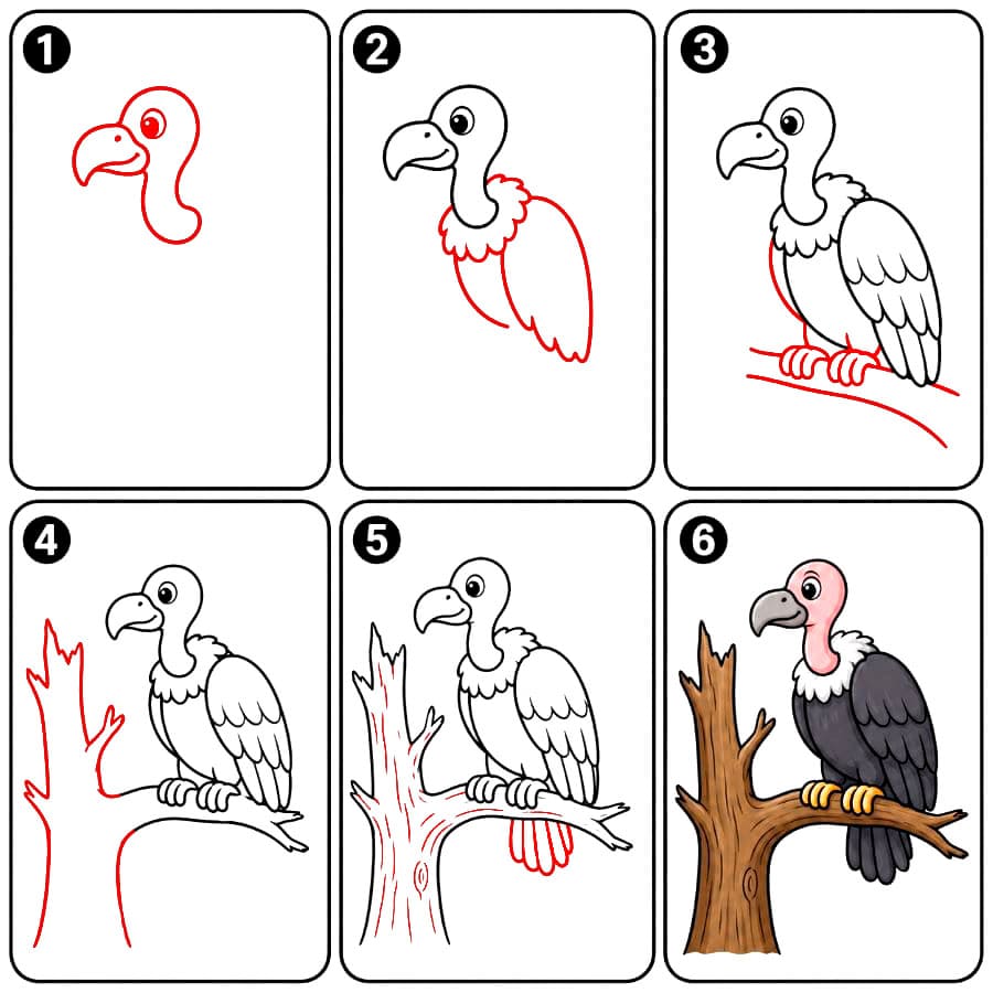 Vautour sur un arbre mort dessin