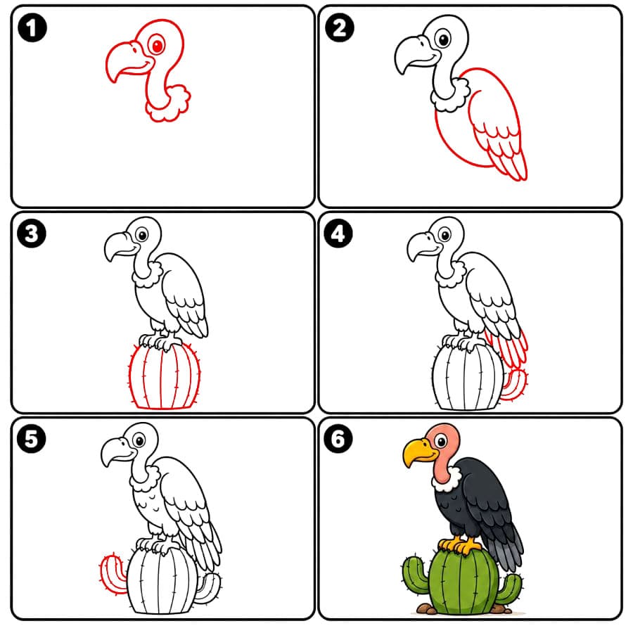 Vautour sur un cactus dessin