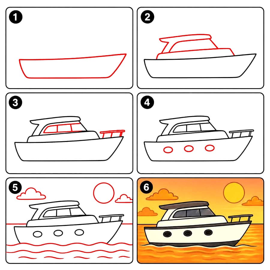Yacht au coucher du soleil dessin