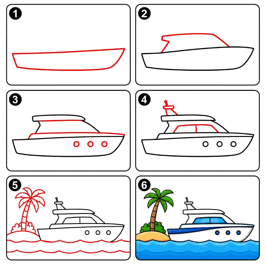 Yacht près d'une île dessin