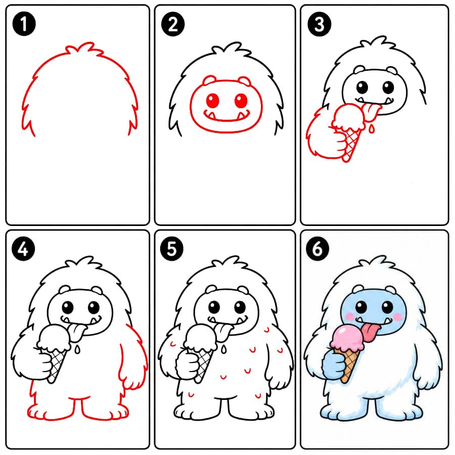 Yéti mangeant une glace dessin