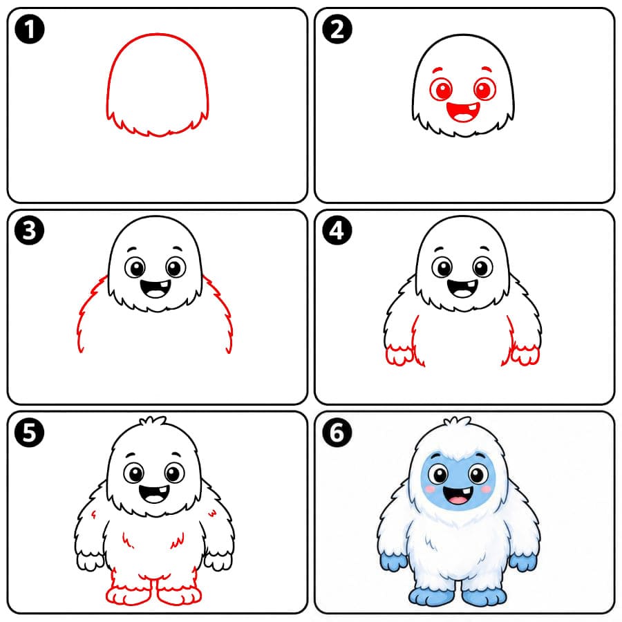 Yéti mignon et souriant dessin