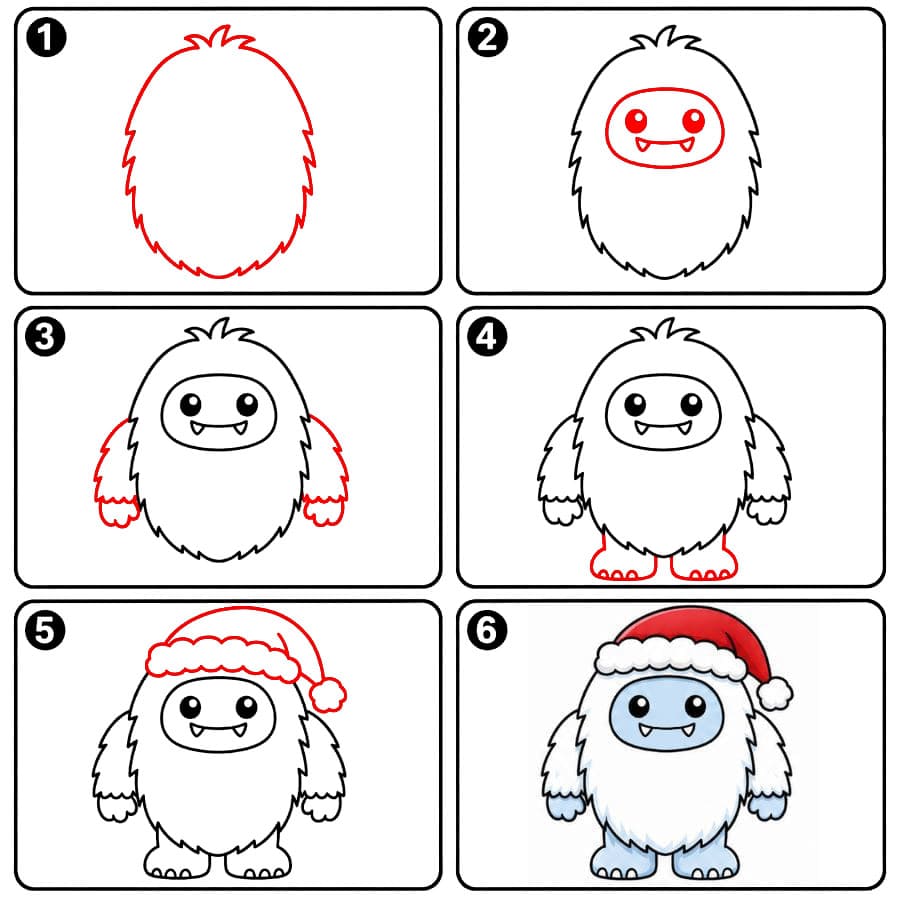 Yéti portant un bonnet de Père Noël dessin