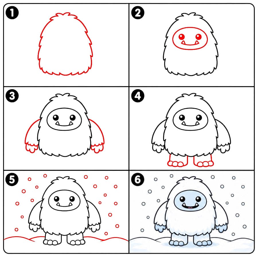 Yéti sous la neige qui tombe dessin