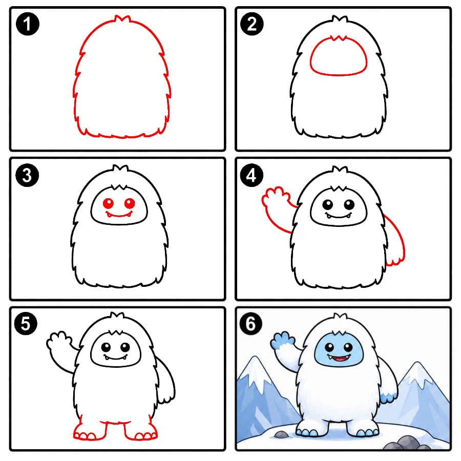 Yéti sur une montagne enneigée dessin