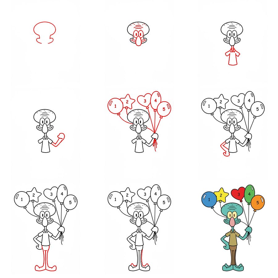 Carlo Tentacule avec des ballons dessin