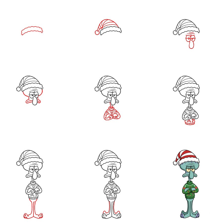 Carlo Tentacule avec un bonnet de Père Noël dessin