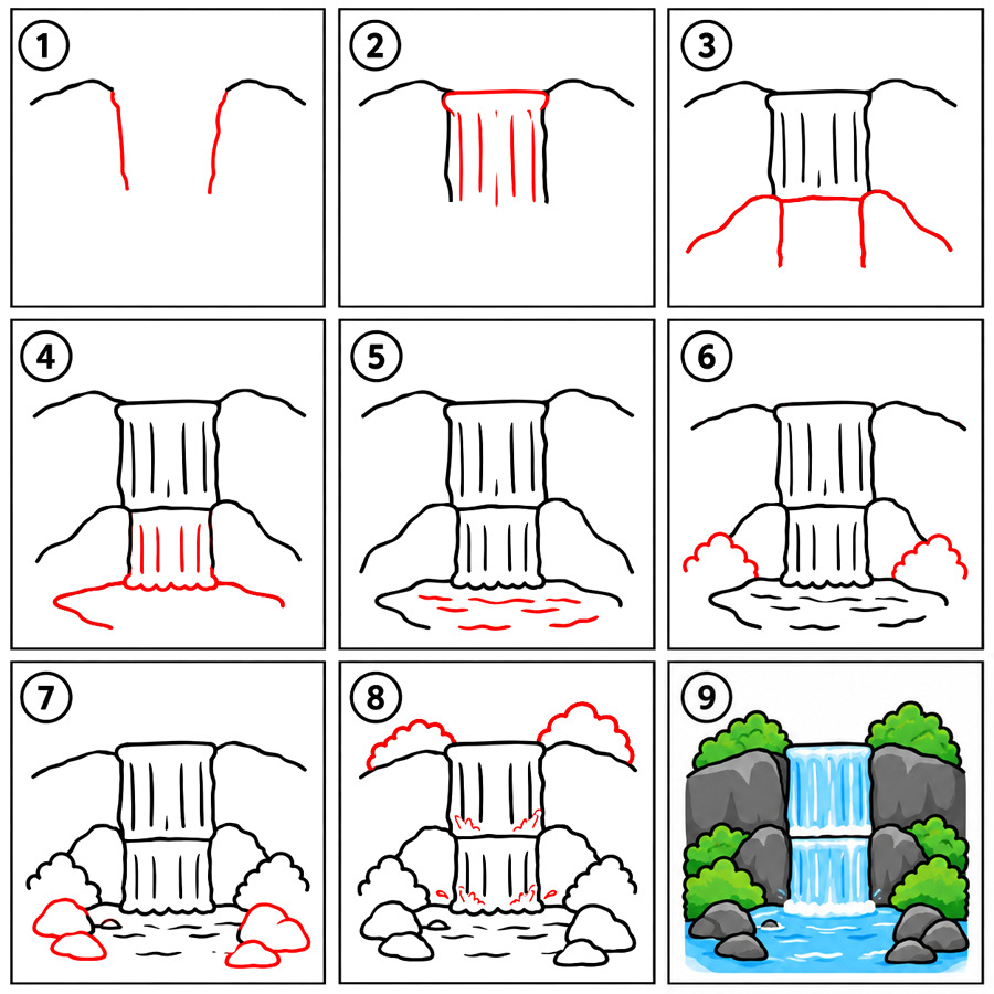 Cascade féerique dessin