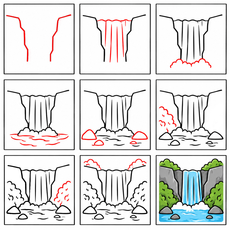 Ravissante cascade dessin