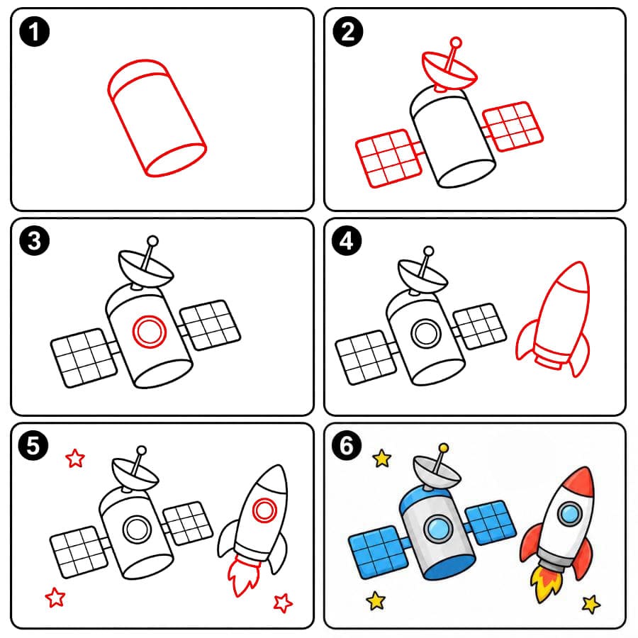 Satellite avec fusée dessin
