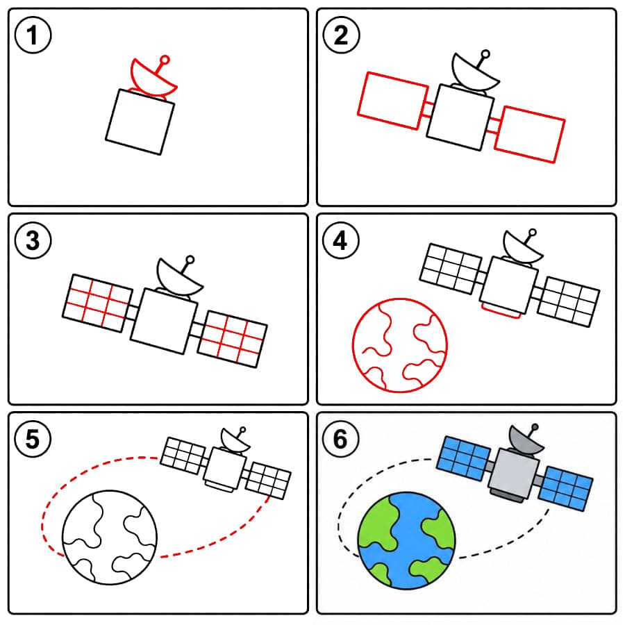 Satellite en orbite autour de la Terre dessin