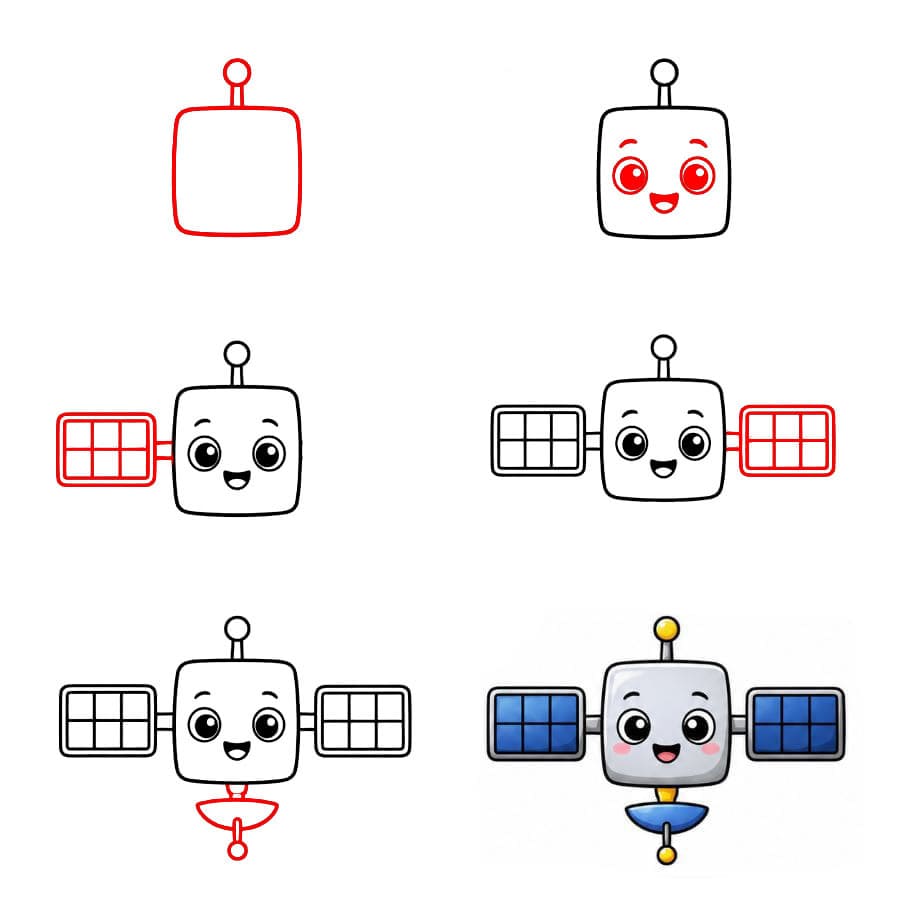 Satellite souriant mignon dessin
