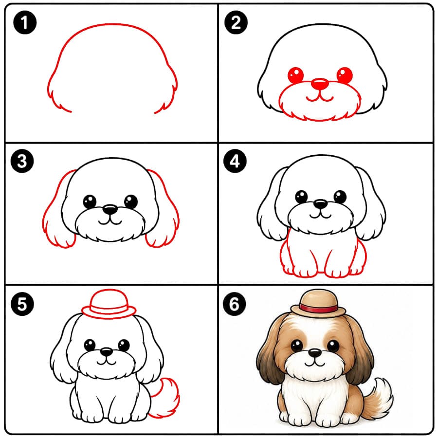 Shih Tzu avec un chapeau dessin