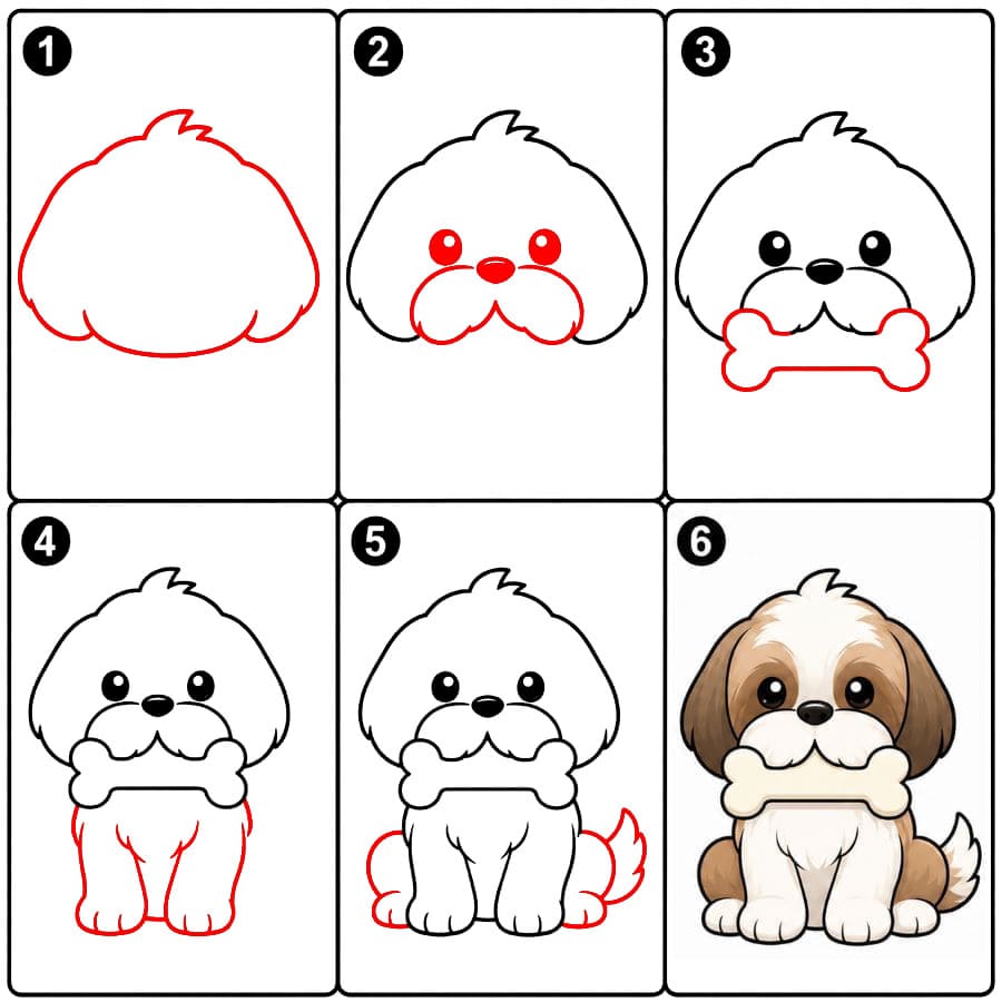 Shih Tzu avec un os dessin