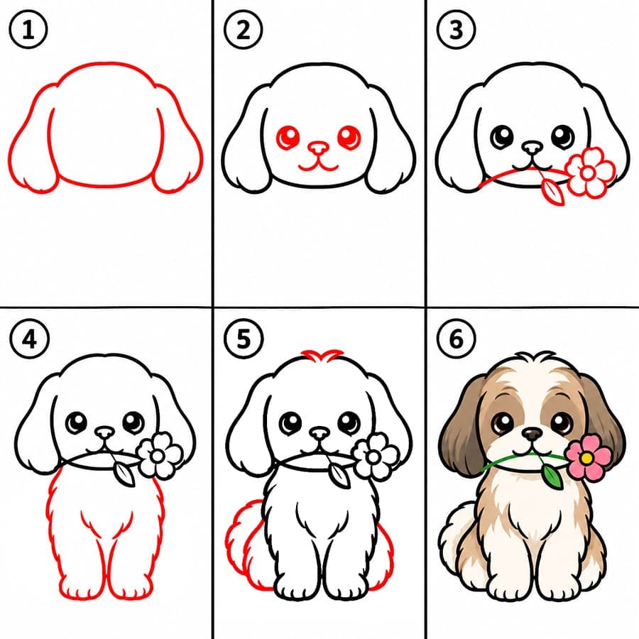 Shih Tzu avec une fleur dessin