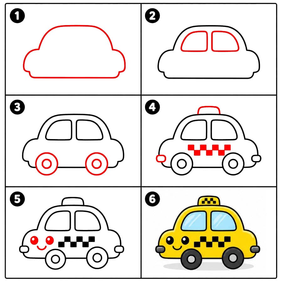 Taxi au visage souriant dessin