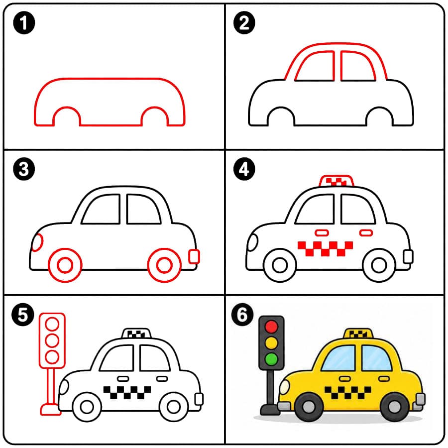 Taxi et feu de circulation dessin