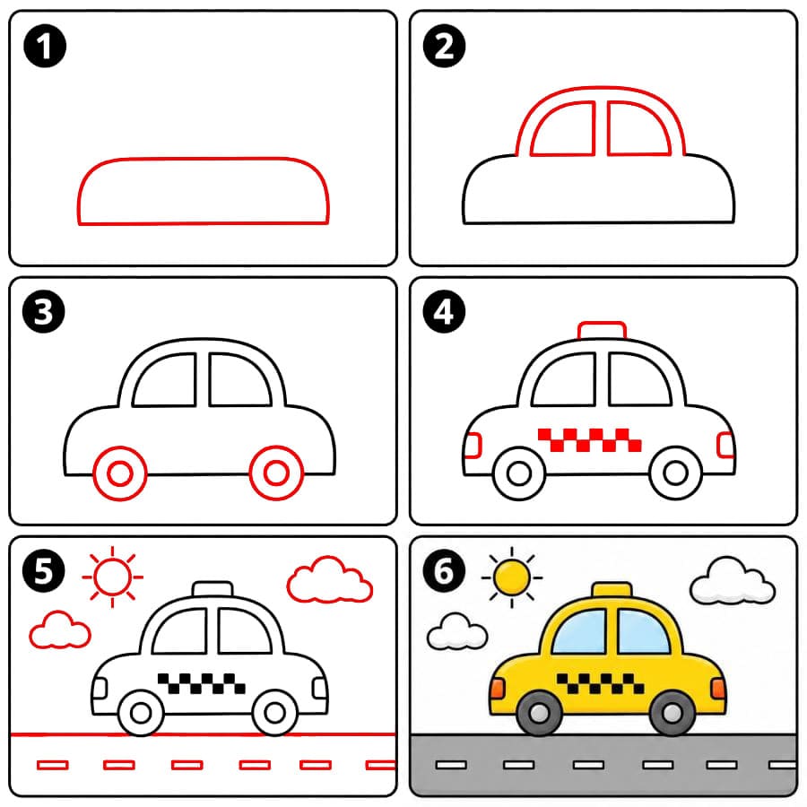 Taxi sur la route dessin