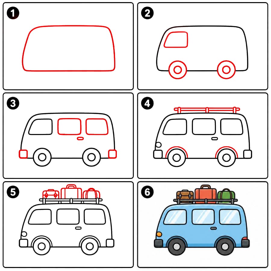 Van avec des bagages dessin