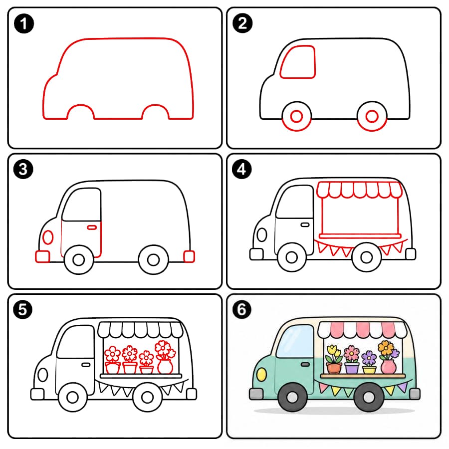 Van avec des fleurs dessin