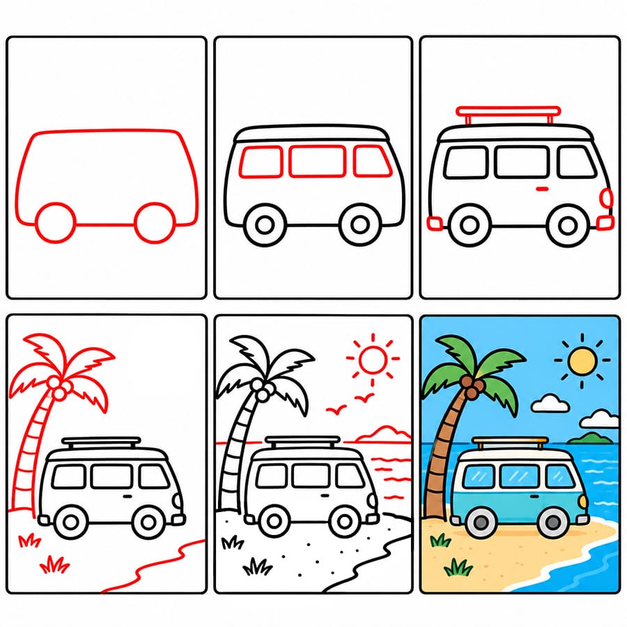 Van sur la plage dessin