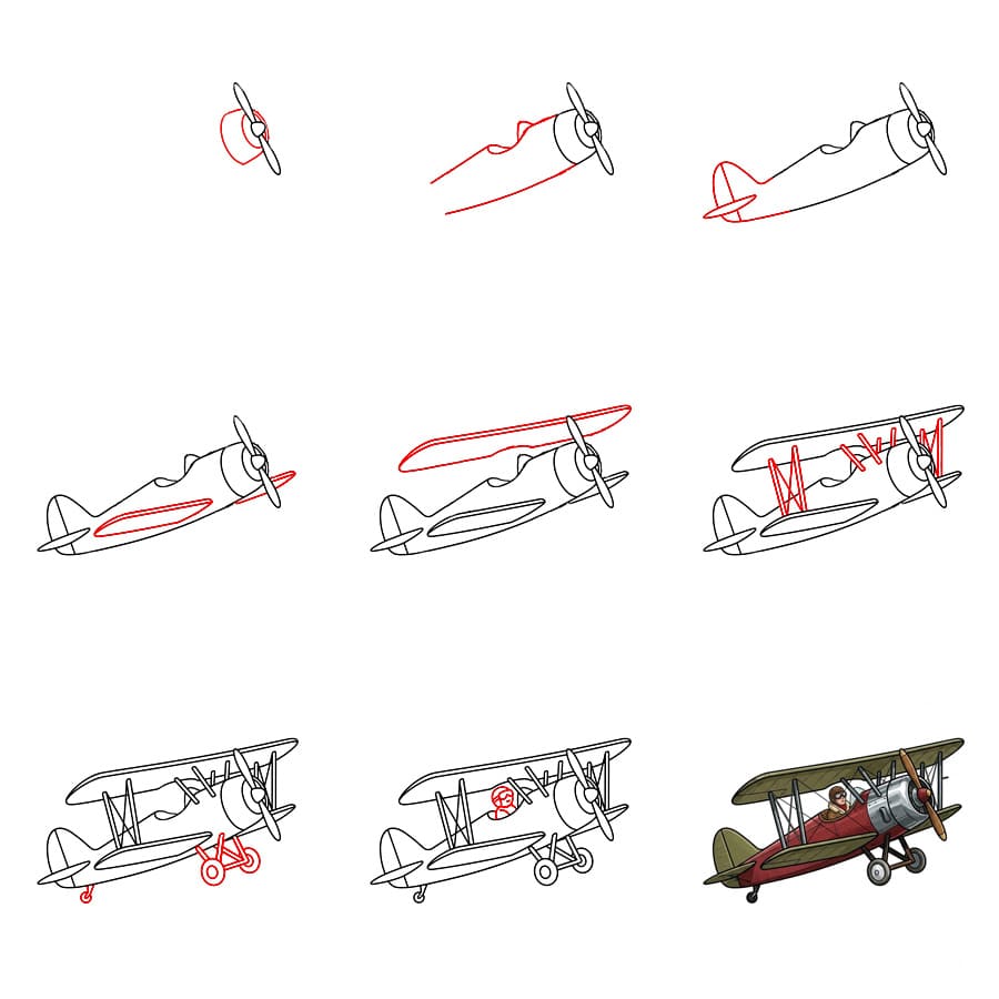 Vieux avion en vol dessin